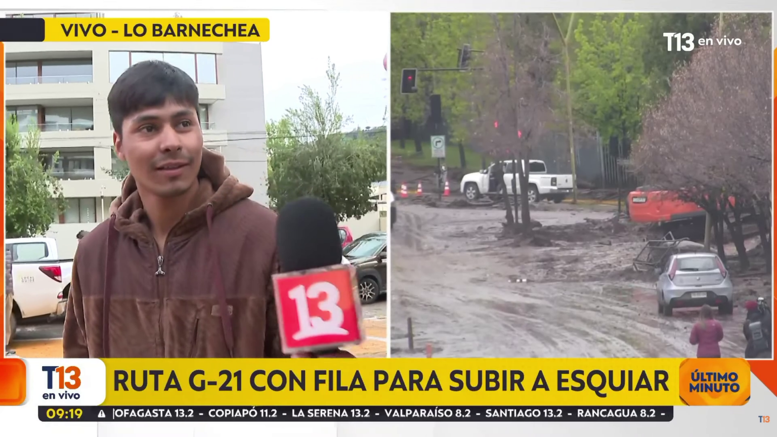 “Súper ubicado”: Periodistas de T13 reaccionaron con indignación ante esquiador en plena emergencia por aluvión en Las Condes Las Condes